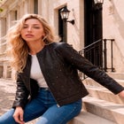 Plus Size Studded Faux Leather Bomber image number 3
