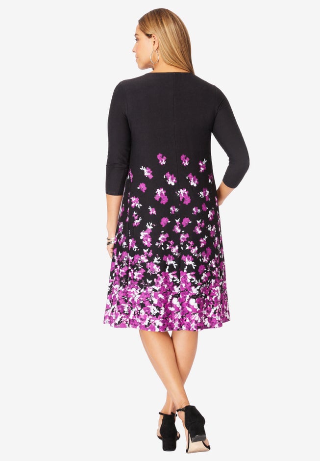 Stretch Knit Three-Quarter Sleeve T-shirt Dress image number 1