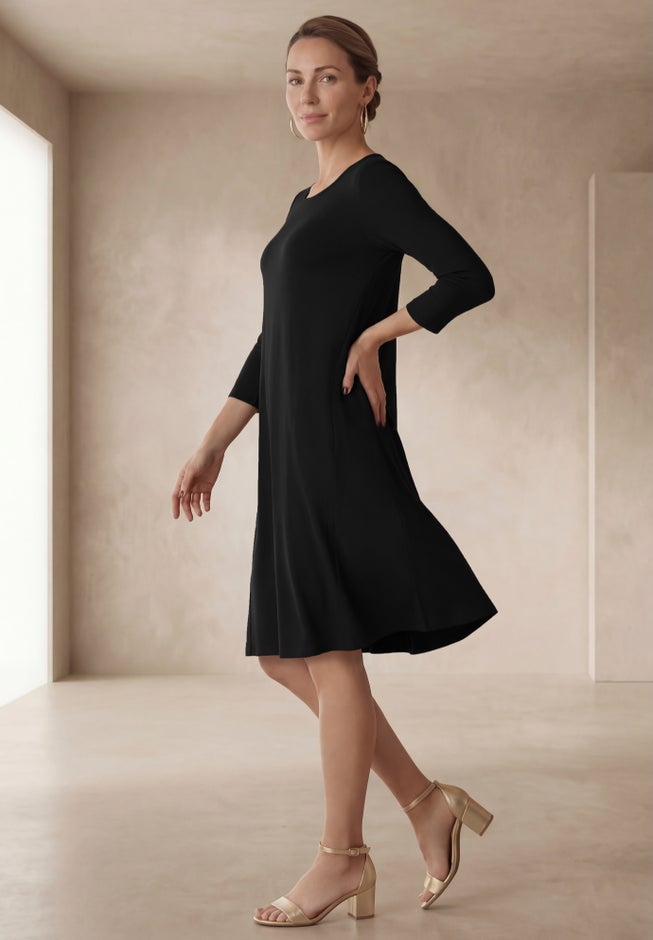 Stretch Knit Three-Quarter Sleeve T-shirt Dress image number 2