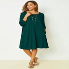 Stretch Knit Three-Quarter Sleeve T-shirt Dress image number null