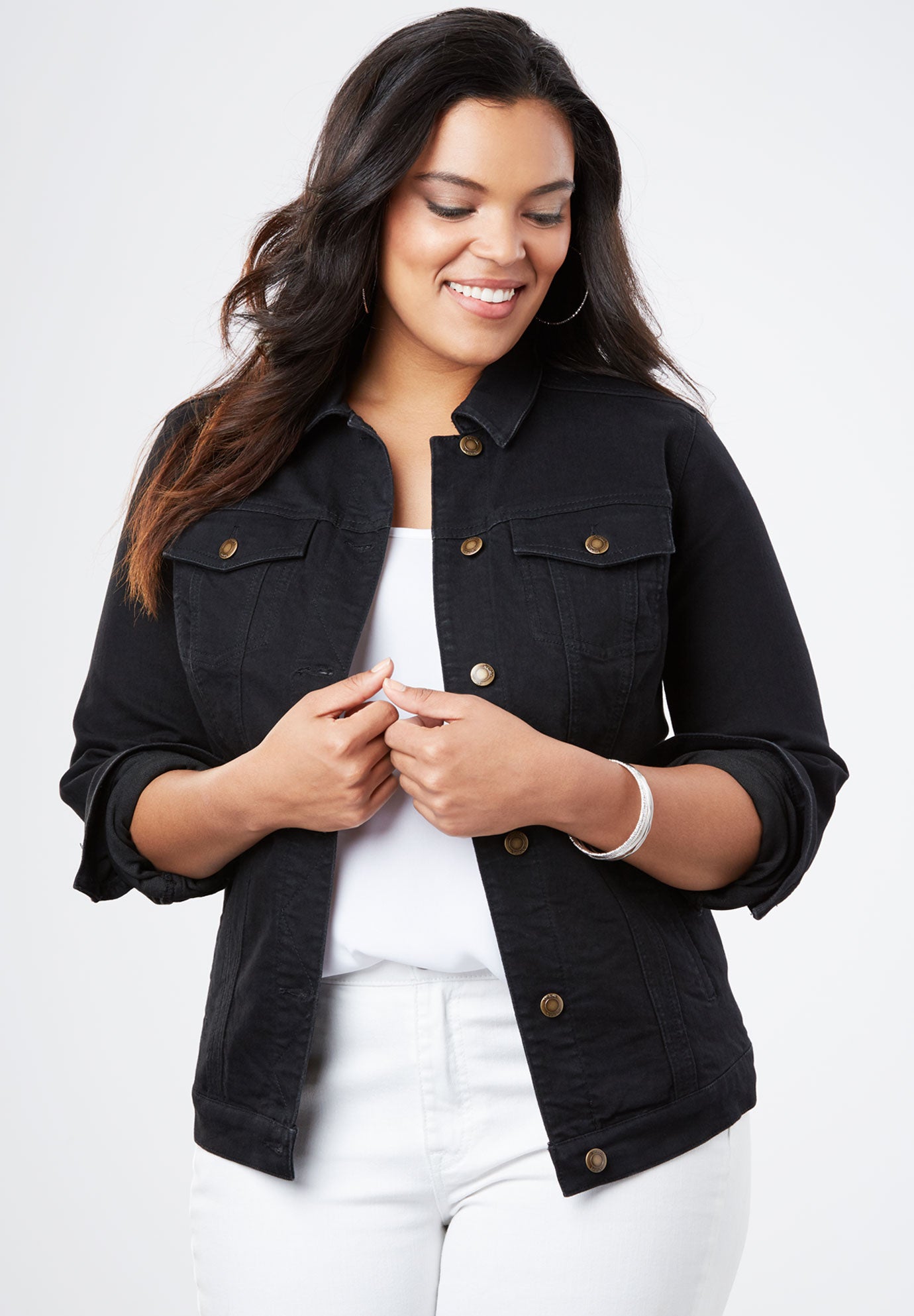 Plus Size Classic Stretch Denim Jacket image number 0