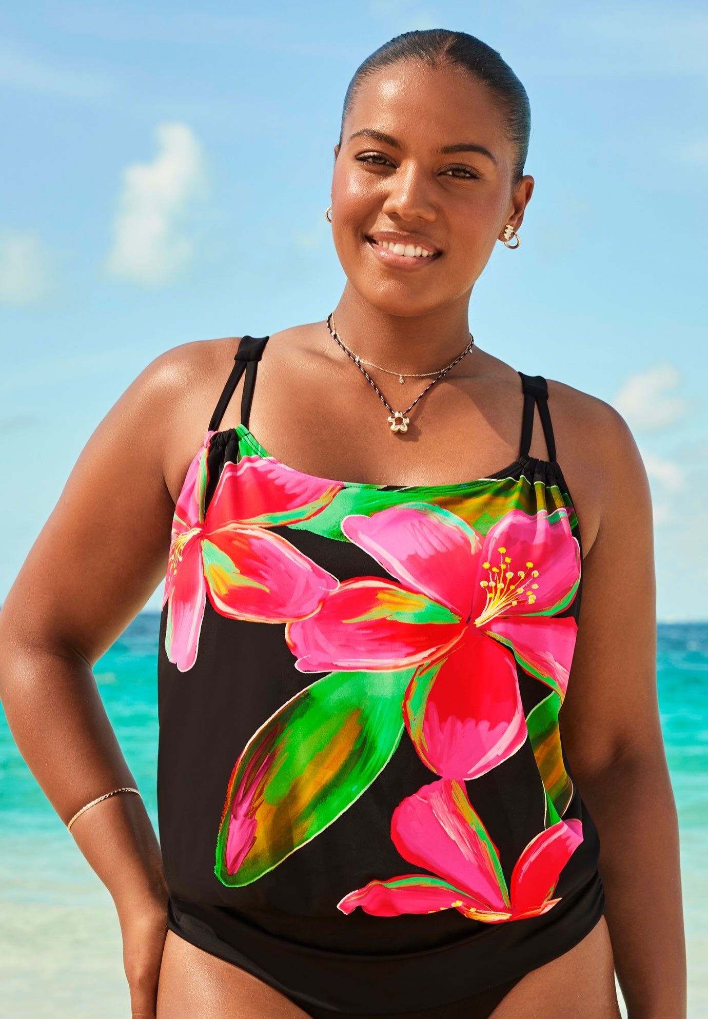 Loop Strap Blouson Tankini Top image number 0