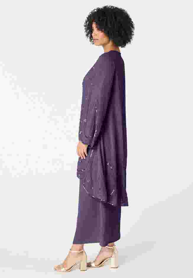 Plus-Size 2 piece Long Sleeve Beaded Georgette Gown Set with Detachable Jacket image number 3