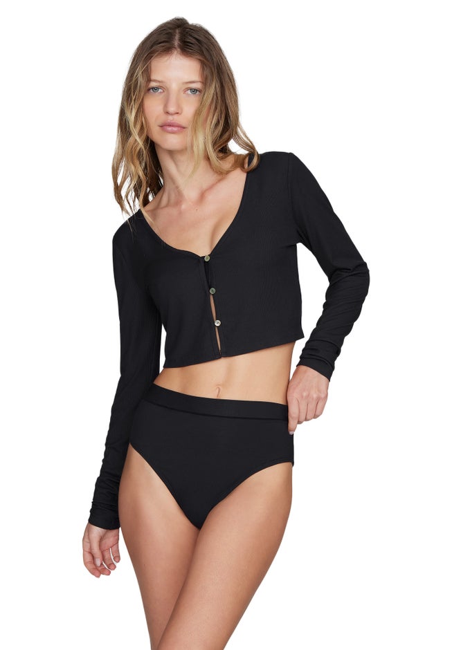 The Cropped Cardigan - Modal Silk Rib image number 1