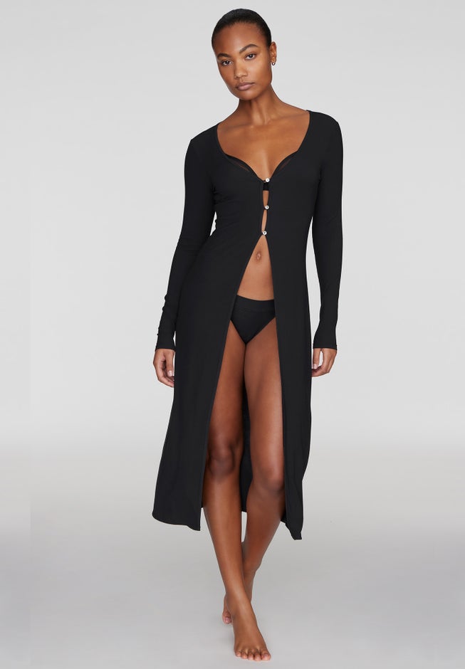 The Long Button Cardigan - Modal Silk Rib image number null