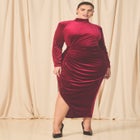 Mock Neck Velvet Dress With Slit image number null