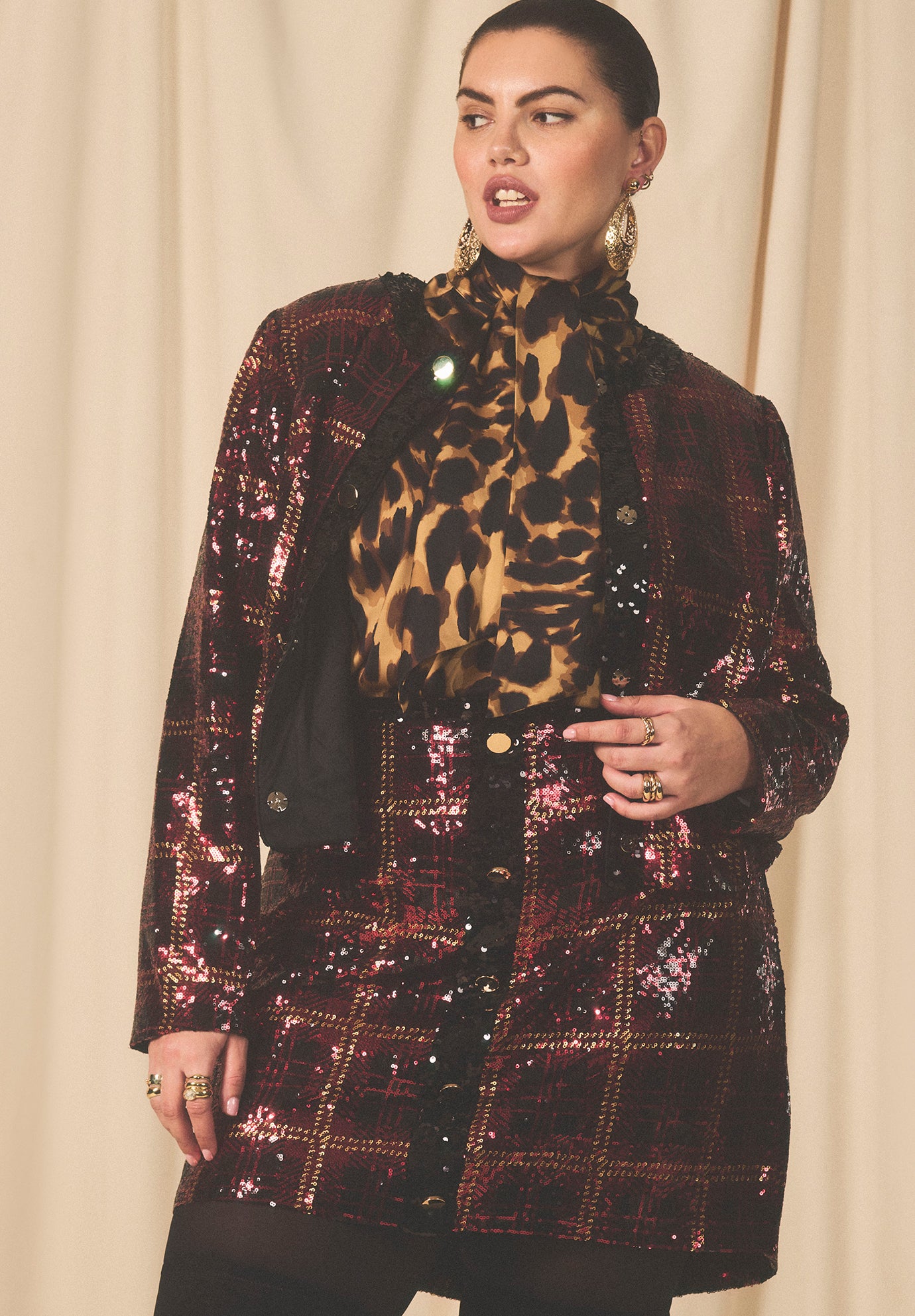 Plaid Sequin Crop Jacket image number 1