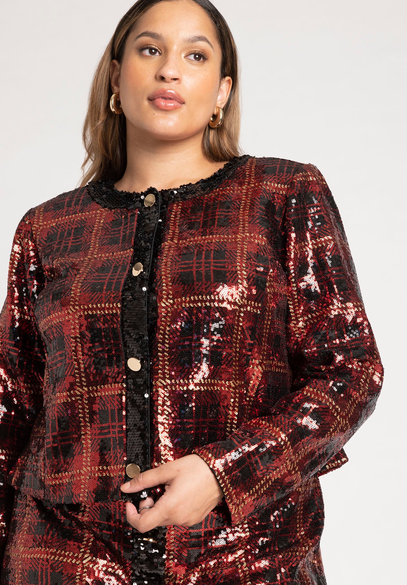 Plaid Sequin Crop Jacket image number 2