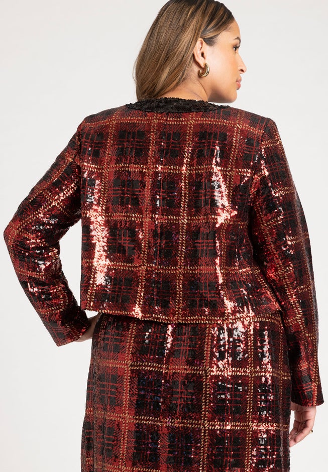 Plaid Sequin Crop Jacket image number 3