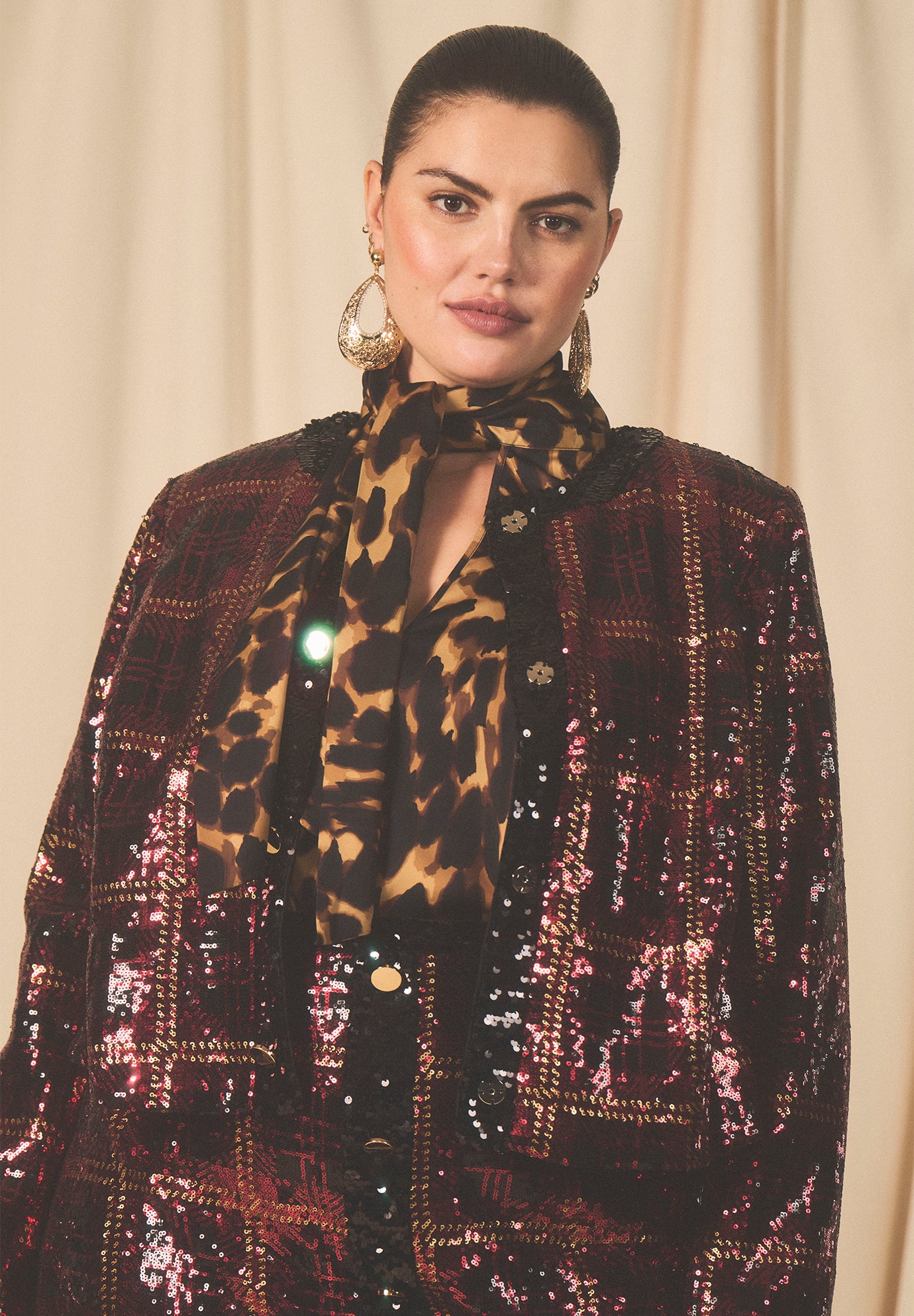 Plaid Sequin Crop Jacket image number 0