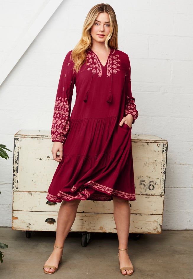 Coraline Embroidered Peasant Dress image number 0