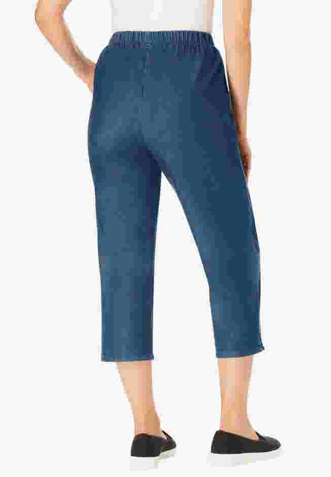 Womens Plus-Size Fineline Stretch Denim Pull-On Capri Jeans image number 1