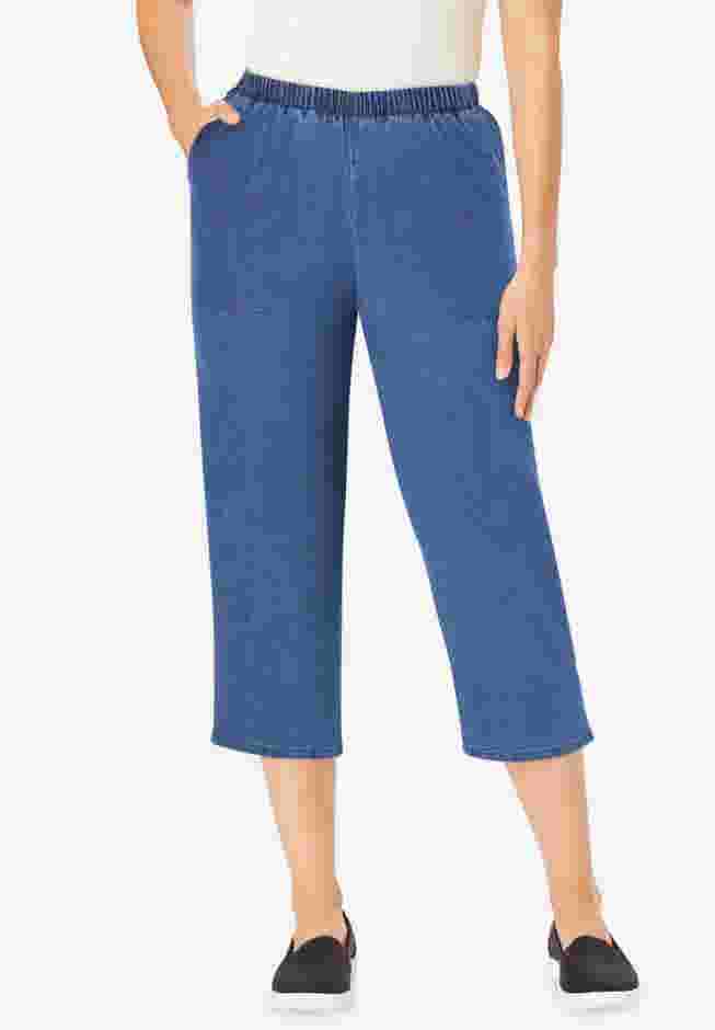 Womens Plus-Size Fineline Stretch Denim Pull-On Capri Jeans image number 0