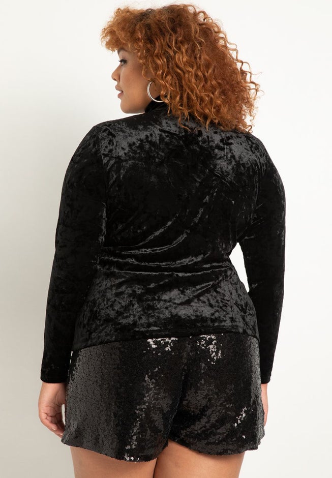 Crushed Velvet Mock Neck Top image number 1