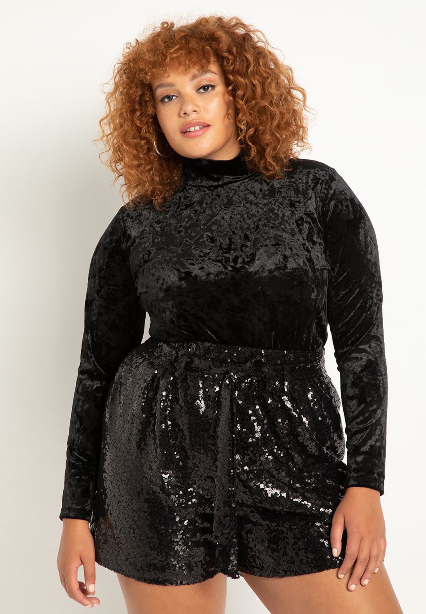 Crushed Velvet Mock Neck Top image number 0