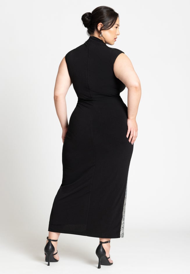 Funnel Neck Knit Dress With Sequin image number null