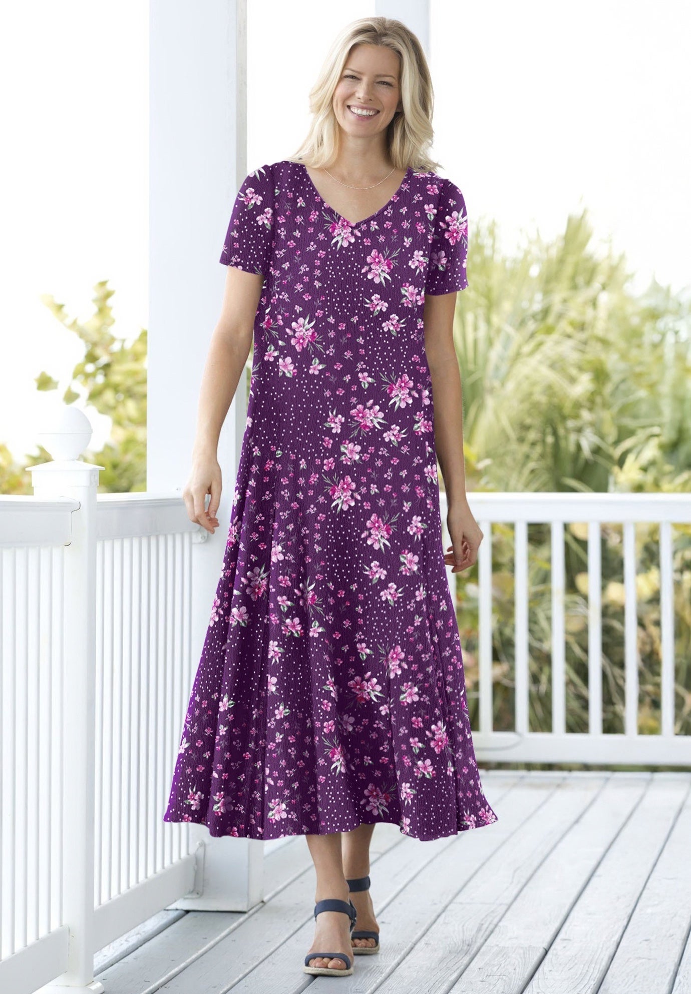 Printed Short-Sleeve Crinkle Maxi Dress image number 0
