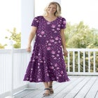 Printed Short-Sleeve Crinkle Maxi Dress image number null