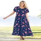 Printed Short-Sleeve Crinkle Maxi Dress image number 0