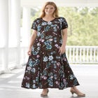 Printed Short-Sleeve Crinkle Maxi Dress image number 0