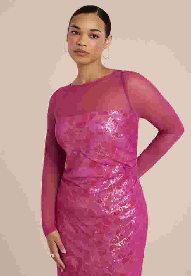 Sequin Dress With Sheer Layer image number 2