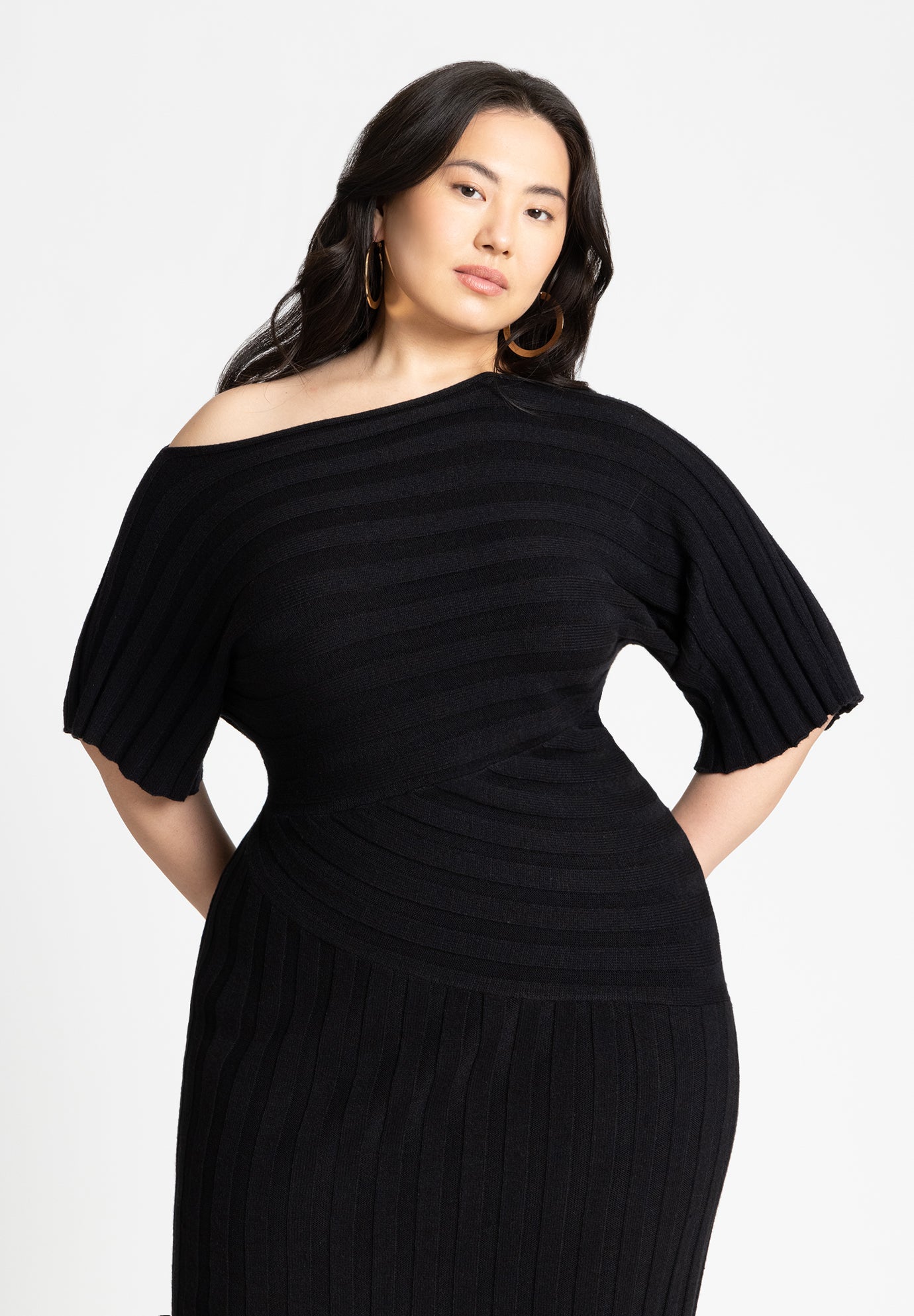 Mixed Directional Rib Midi Dress image number 2