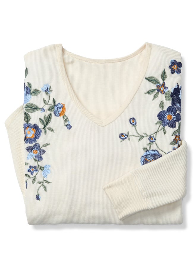 Waffle Thermal V-Neck Tee image number 1