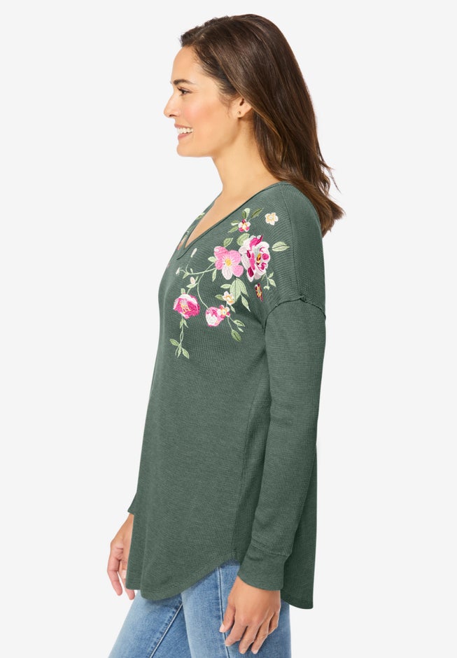 Waffle Thermal V-Neck Tee image number 3