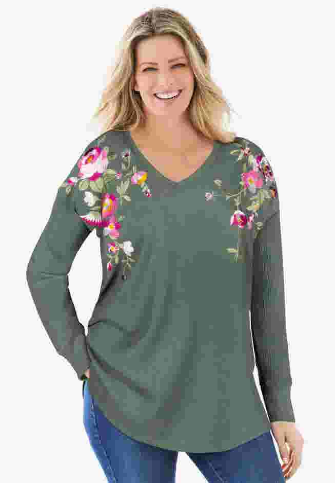 Waffle Thermal V-Neck Tee image number 0