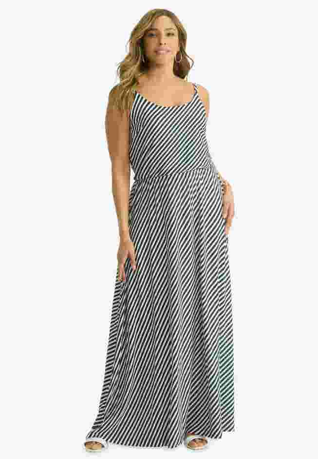 Stretch Knit Blouson Maxi Dress image number 0