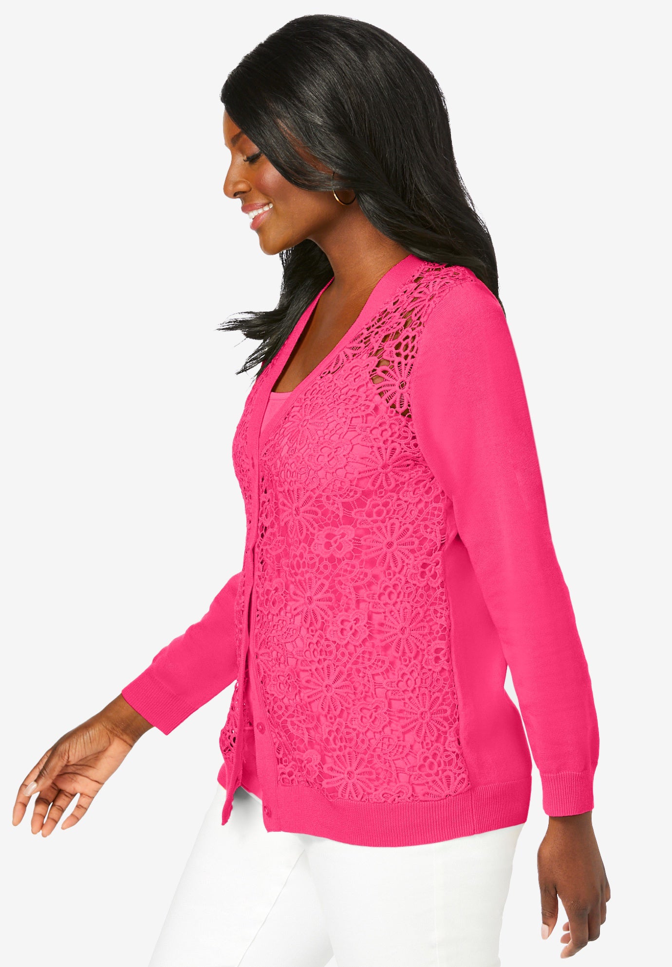 Crochet Button-front Cardigan image number 2