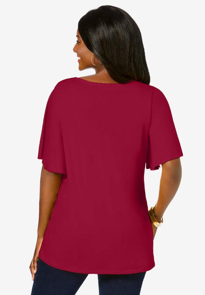 Stretch Knit Flutter Sleeve Tunic image number 1