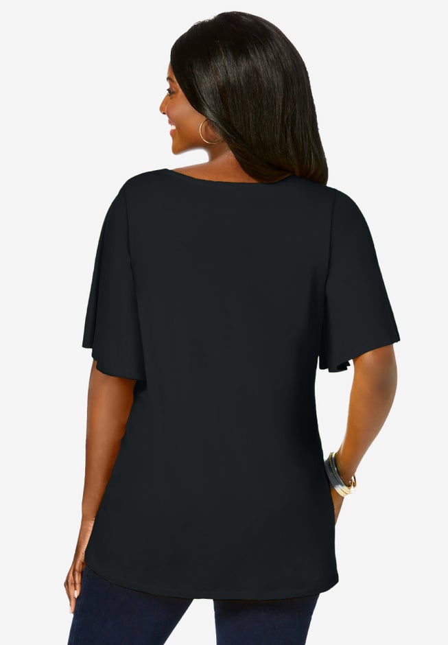 Stretch Knit Flutter Sleeve Tunic image number 1