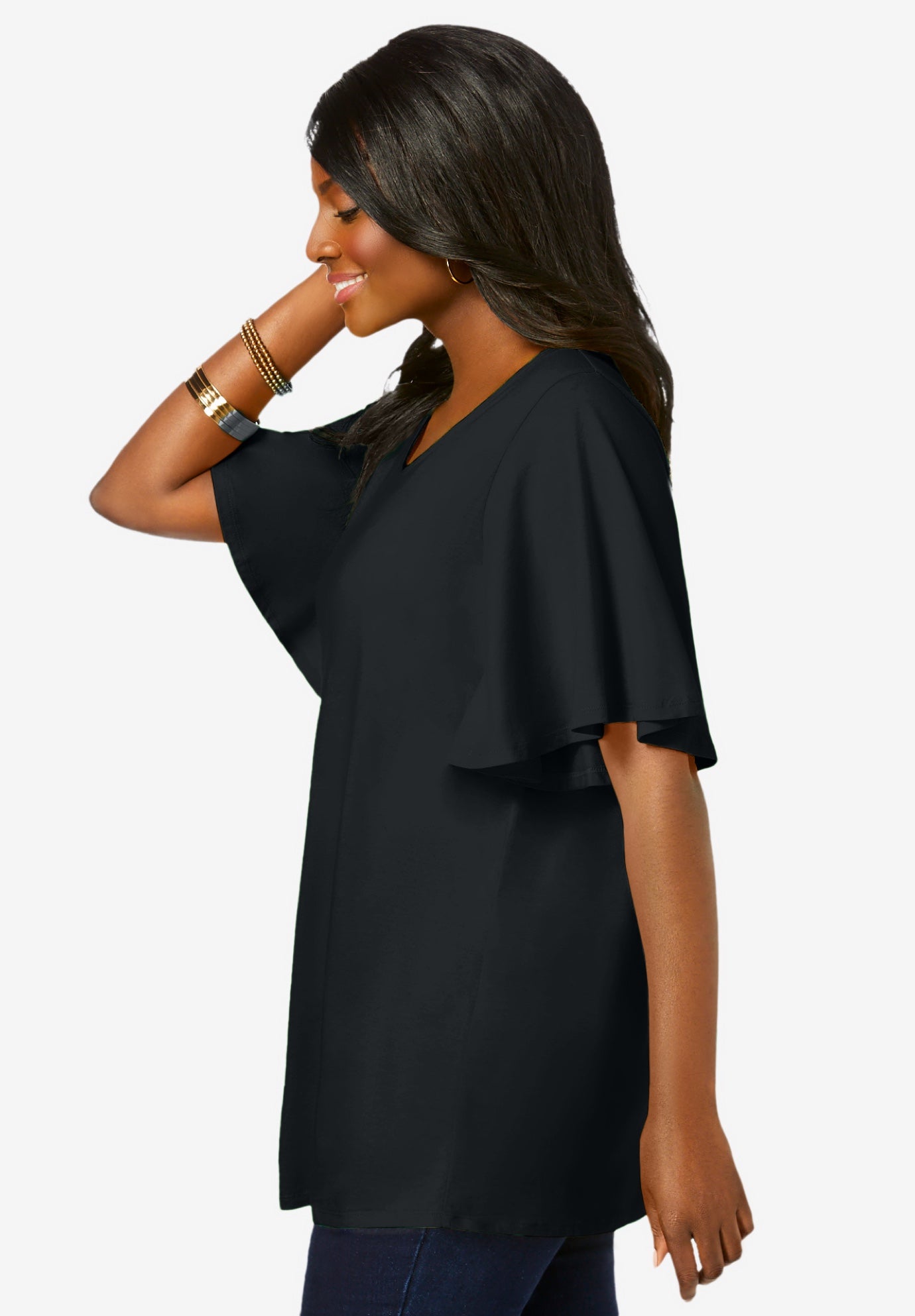 Stretch Knit Flutter Sleeve Tunic image number 2