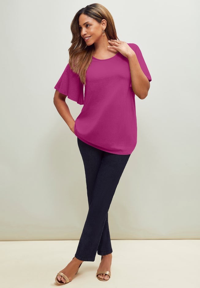 Stretch Knit Flutter Sleeve Tunic image number 0