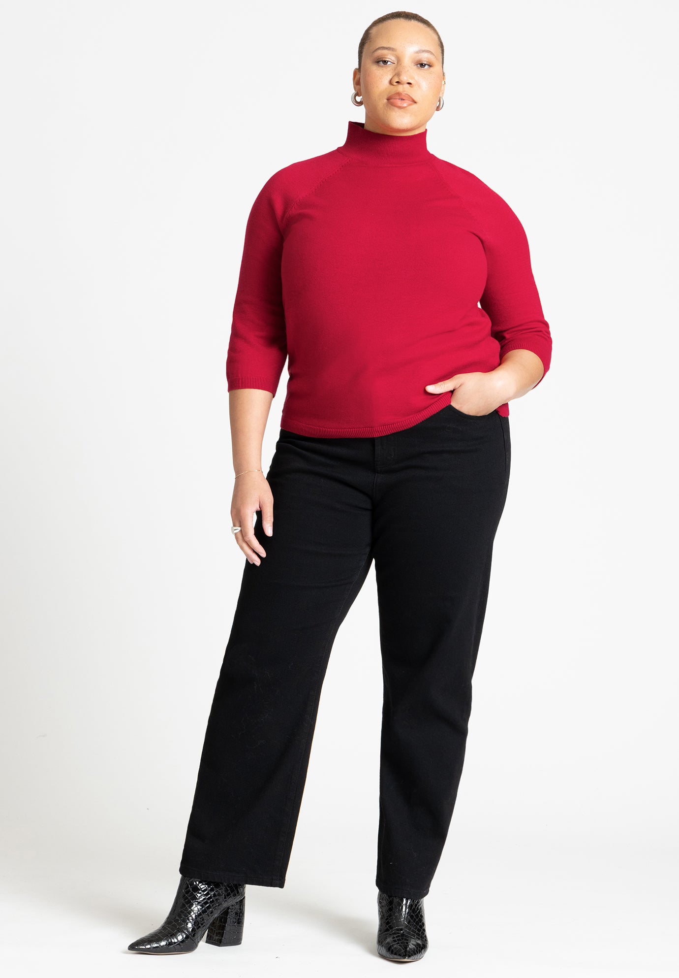 Three Quarter Sleeve Turtleneck Sweater image number 2