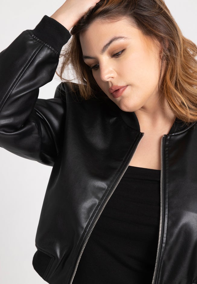 Faux Leather Bomber Jacket image number 2