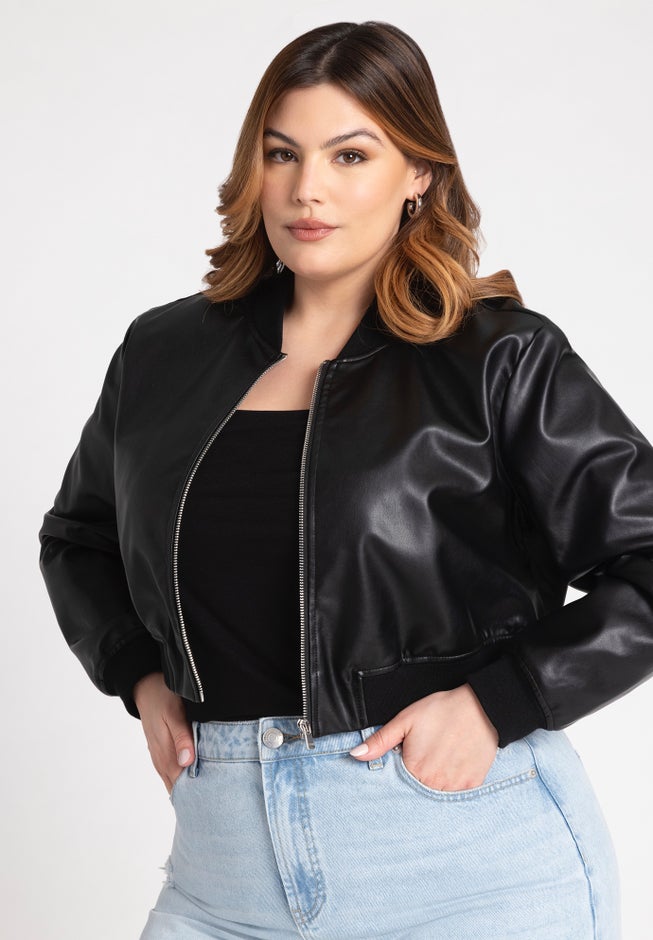 Faux Leather Bomber Jacket image number 0
