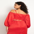 Sweetheart Neckline Cropped Satin Blouse image number null