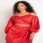 Sweetheart Neckline Cropped Satin Blouse image number null