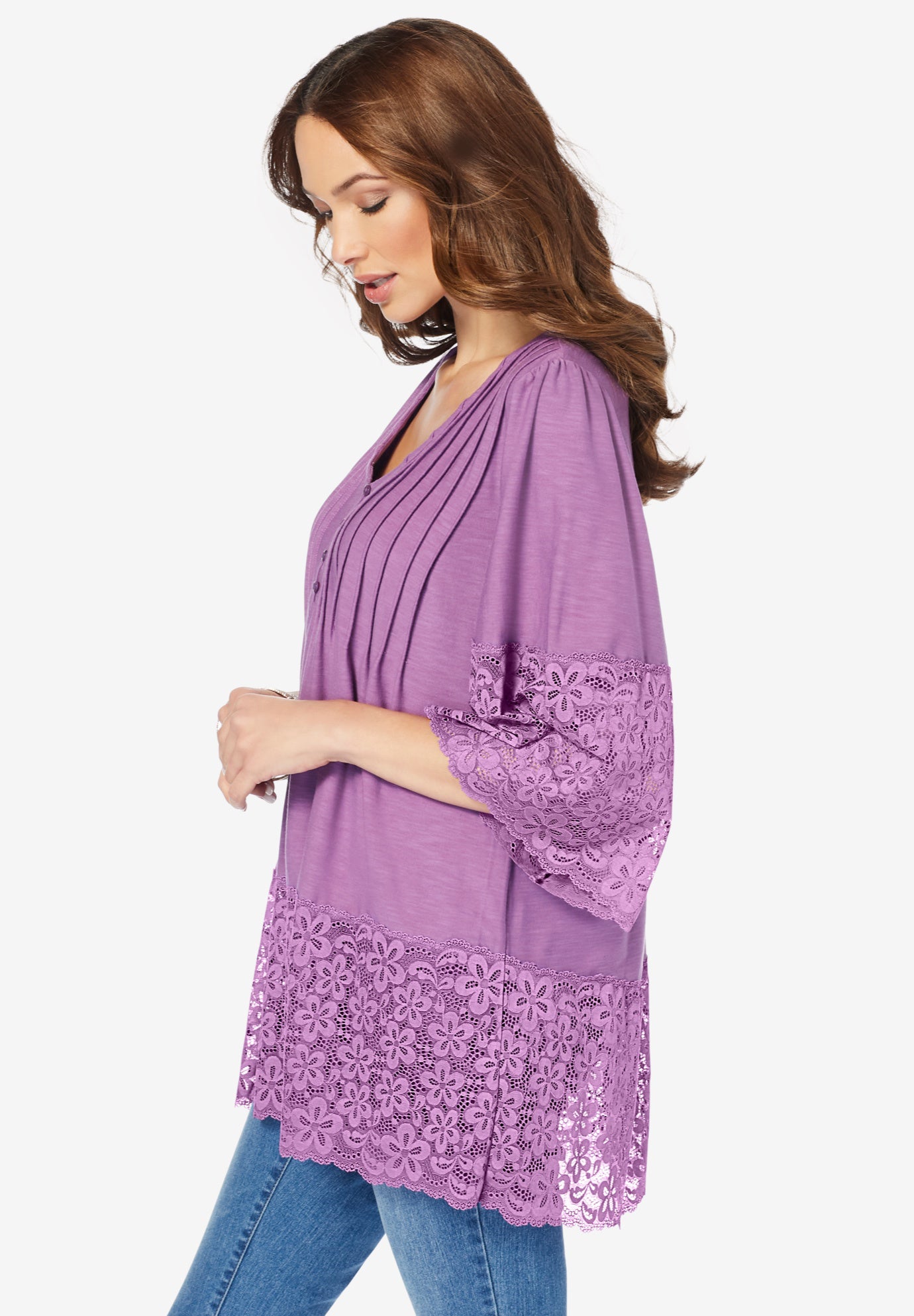 Lace-Hem Pintuck Tunic image number 2