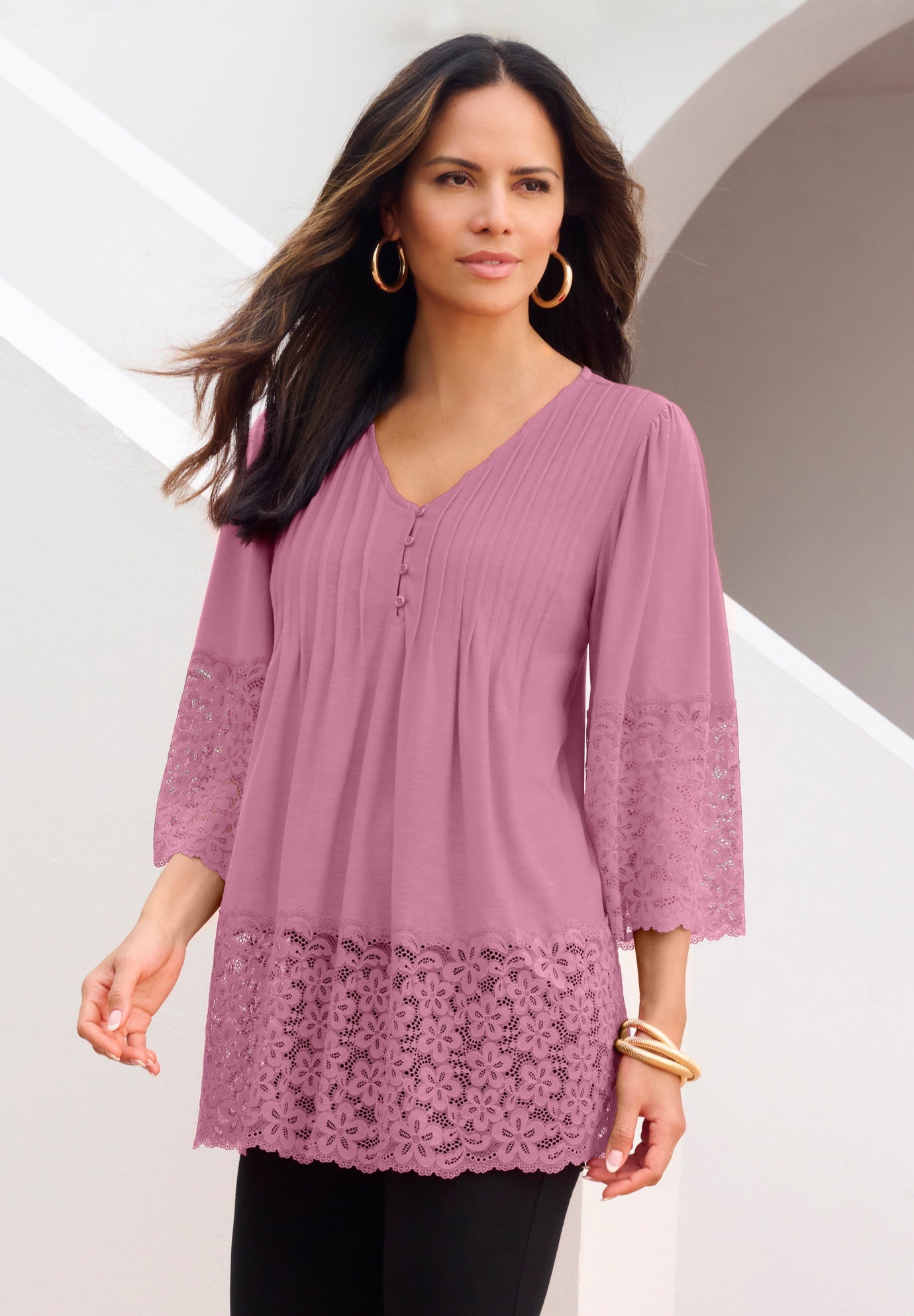Lace-Hem Pintuck Tunic image number 0