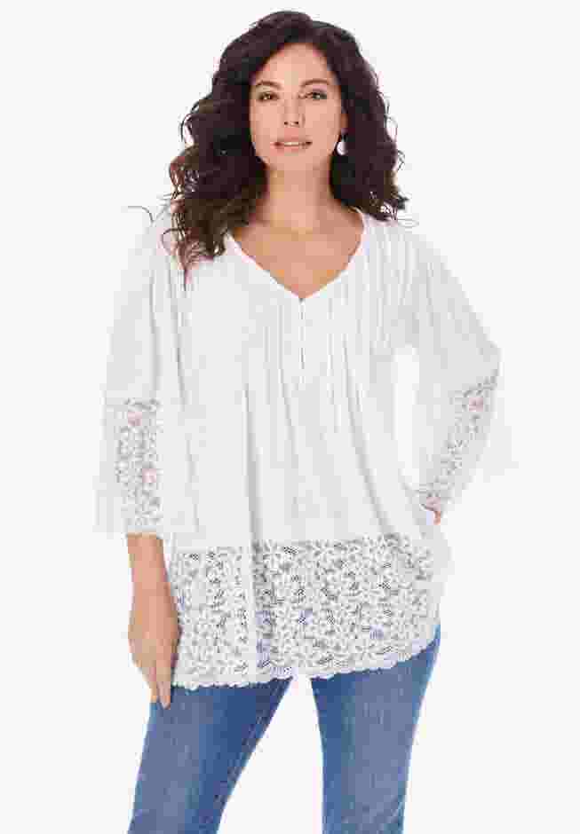 Lace-Hem Pintuck Tunic image number 0