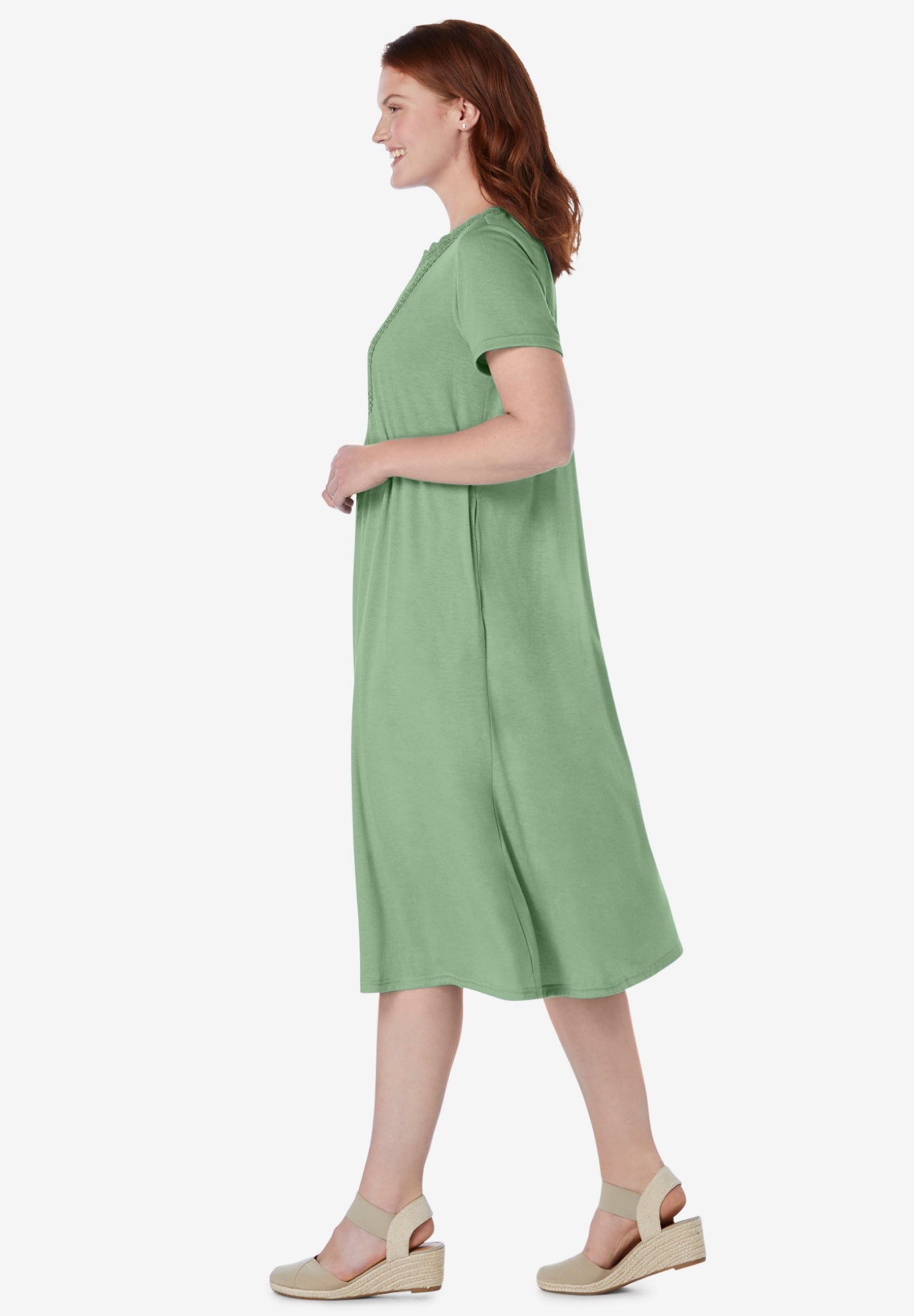 Embroidered Lace Bib Knit Dress image number 2