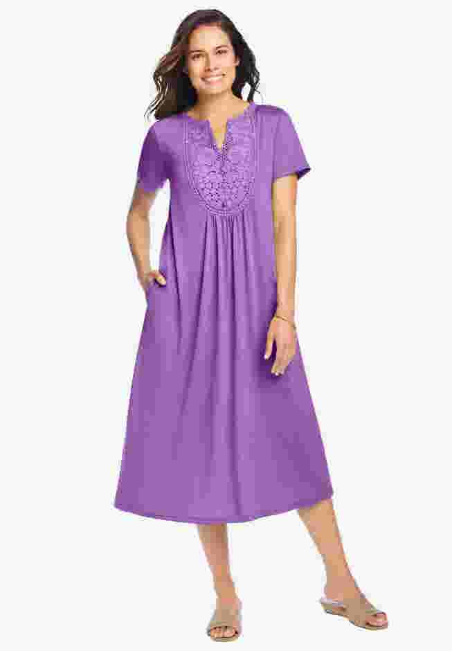 Embroidered Lace Bib Knit Dress image number 0
