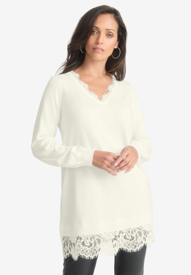 Lace Trim Pullover Sweater image number 0