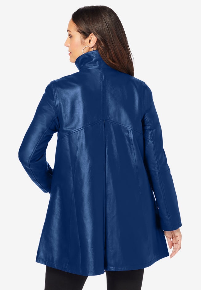 A-Line Zip Front Leather Jacket image number 2