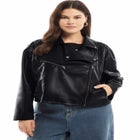 Cropped Faux Leather Moto Jacket image number null