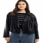 Cropped Faux Leather Moto Jacket image number null
