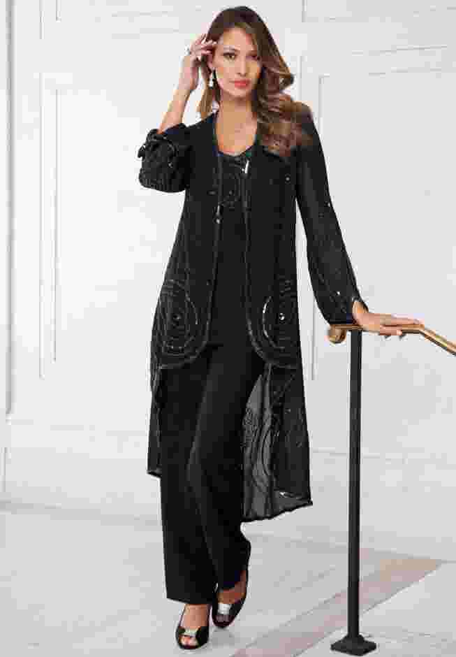 Plus Size Beaded Georgette 3-piece Pant Set – Formal Wear image number 0